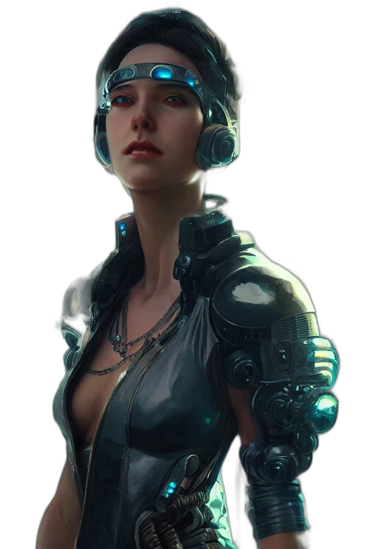robot, face, jacket, weapon, cyberpunk, concept art, fantasy art, comic book art transparent PNG cut-out