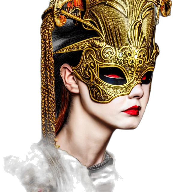 mask, crown, face, photorealistic, fantasy art, concept art, 3d render, golden transparent PNG cut-out