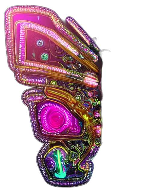 jewelry, robot, mask, crown, cyberpunk, 3d render, concept art, vaporwave transparent PNG cut-out