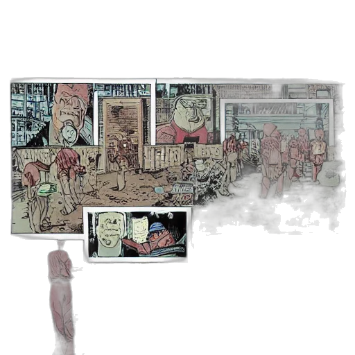 umbrella, staff, weapon, robot, comic book art, concept art, city street, snow transparent PNG cut-out
