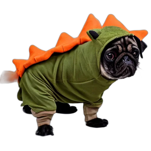 dragon, creature, animal, jacket, pug, wearing, dinosaur, costume transparent PNG cut-out