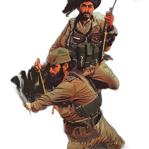 weapon, staff, concept art, comic book art, kurdish, freedom, fighters, mountains transparent PNG cut-out