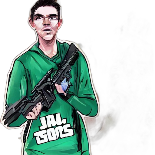 weapon, jacket, cartoon, concept art, comic book art, pixel art, green, jacksepticeye transparent PNG cut-out