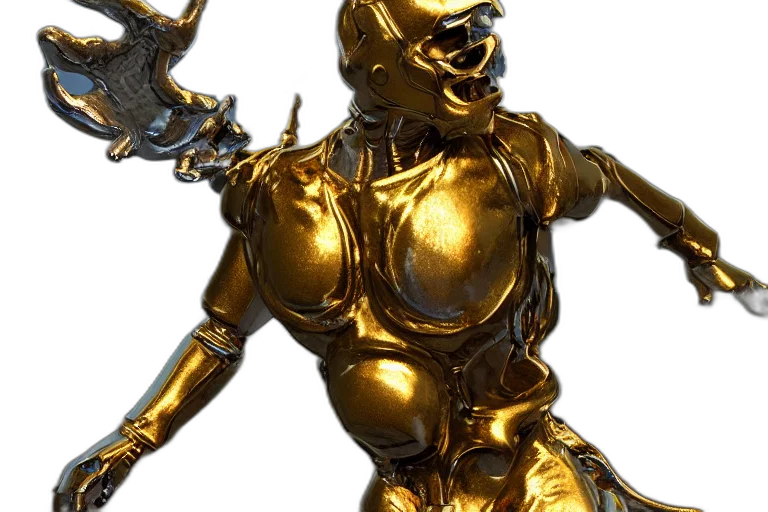 robot, sword, weapon, jewelry, 3d render, concept art, golden, model transparent PNG cut-out