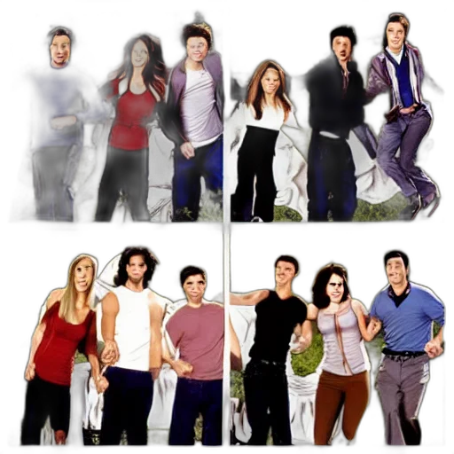 concept art, cast, friends, jumping transparent PNG cut-out