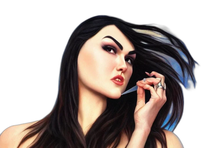 face, jewelry, photorealistic, fantasy art, oil painting, comic book art, dark, blue transparent PNG cut-out