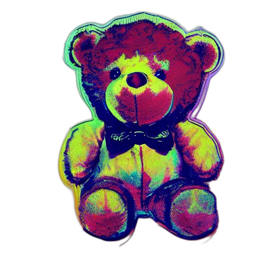 3d render, vaporwave, watercolor, photorealistic, neon, teddy, bear, fashion transparent PNG cut-out