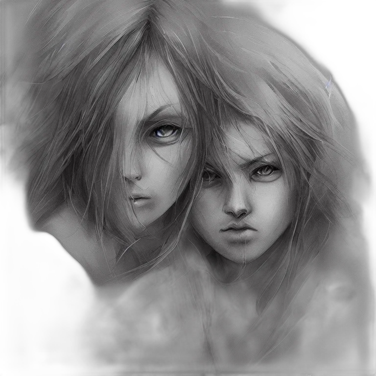 face, hair, fantasy art, photorealistic, concept art, pencil sketch, monochrome, dark transparent PNG cut-out