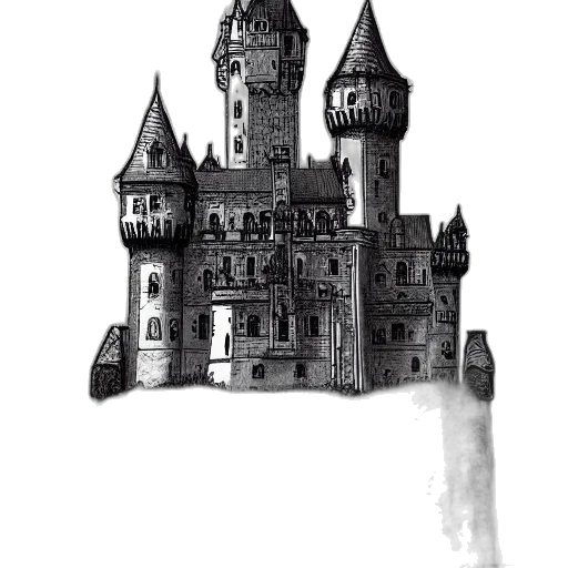 building, crown, staff, concept art, fantasy art, comic book art, pixel art, fog transparent PNG cut-out