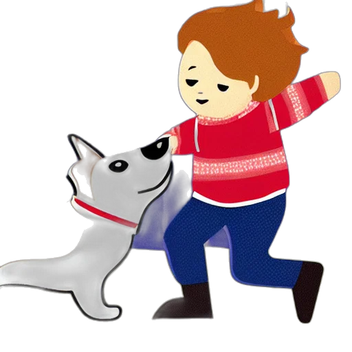 pixel art, concept art, cartoon, illustration, boy, playing, football, corgi transparent PNG cut-out