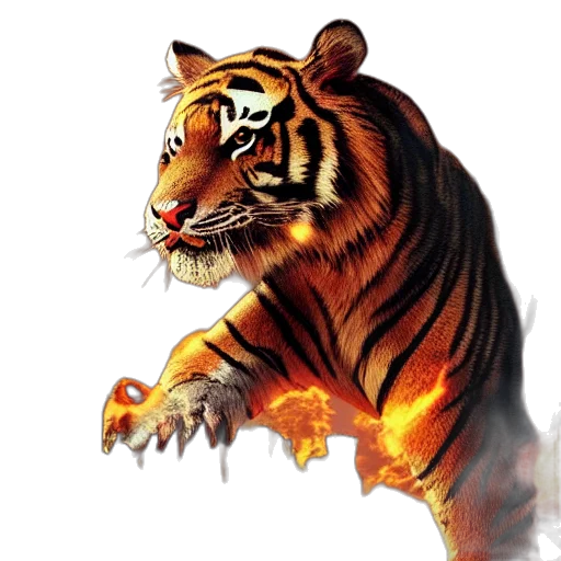 animal, creature, photorealistic, concept art, fantasy art, 3d render, tiger, fire transparent PNG cut-out