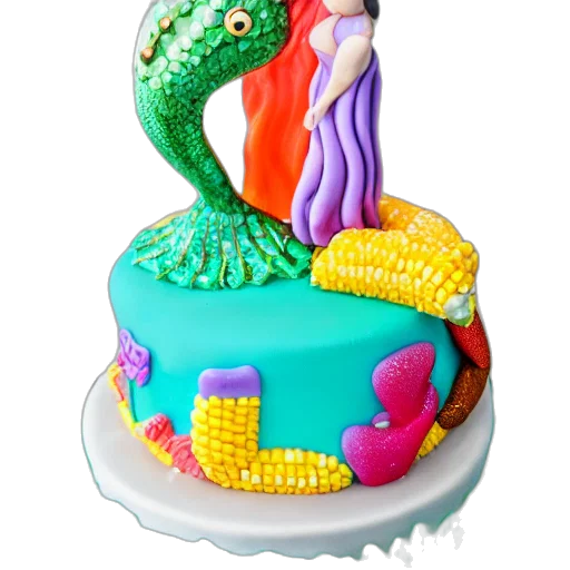 3d render, underwater, corn, dogs, mermaid, themed, birthday, cake transparent PNG cut-out