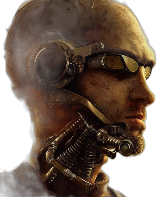 robot, face, weapon, cyberpunk, concept art, photorealistic, comic book art, rugged transparent PNG cut-out