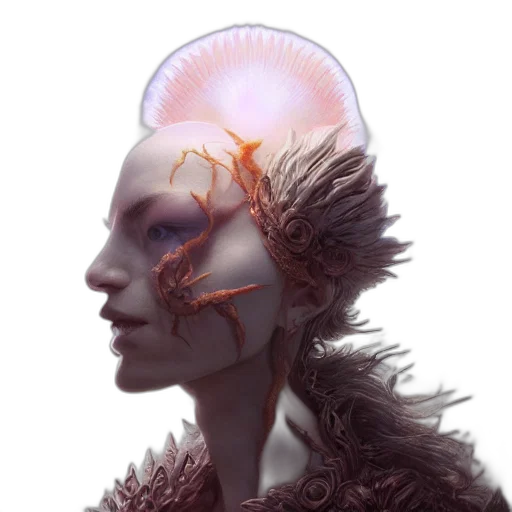 crown, creature, hair, face, concept art, cyberpunk, fantasy art, photorealistic transparent PNG cut-out