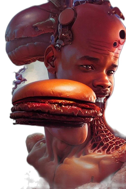 food, face, robot, creature, concept art, photorealistic, 3d render, cyberpunk transparent PNG cut-out