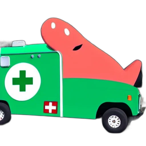 car, concept art, big, chungus, anthropomorphic, ambulance, shaped, like transparent PNG cut-out