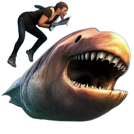 creature, animal, weapon, concept art, 3d render, photorealistic, underwater, megalodon transparent PNG cut-out