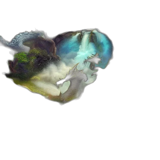 dragon, mask, face, hair, watercolor, concept art, photorealistic, 3d render transparent PNG cut-out
