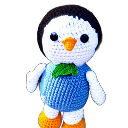 pixel art, 3d render, crocheted, penguin, doll transparent PNG cut-out