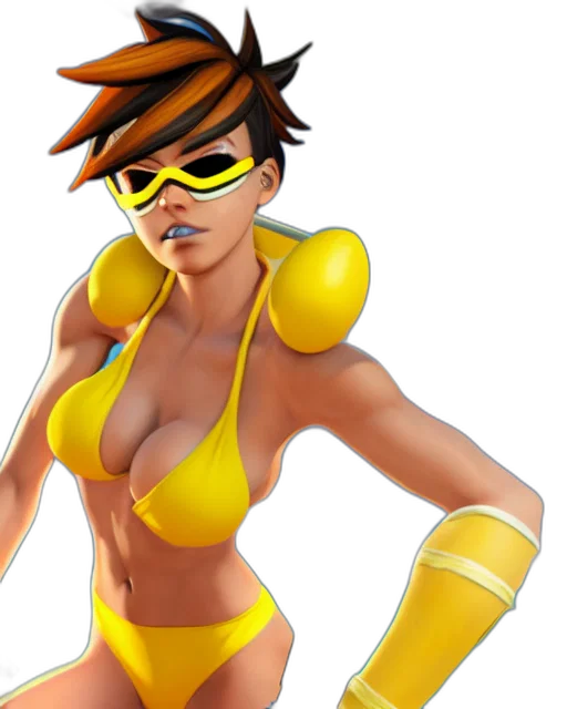 3d render, concept art, comic book art, cartoon, golden, tracer, game, character transparent PNG cut-out