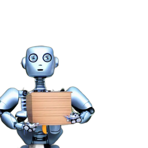 robot, 3d render, concept art, his, hands, holding, small, piece transparent PNG cut-out