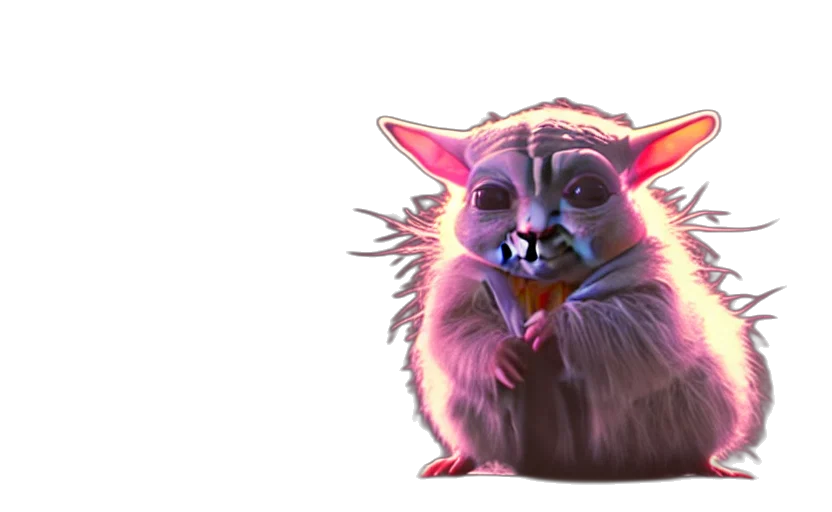 creature, animal, staff, concept art, 3d render, fantasy art, hamster, yoda transparent PNG cut-out