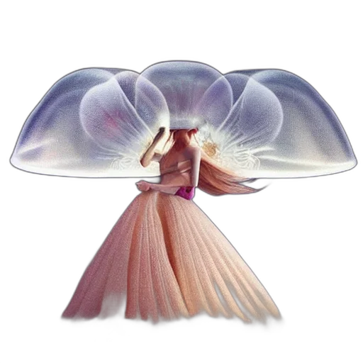 dress, umbrella, hat, crown, concept art, fantasy art, 3d render, watercolor transparent PNG cut-out