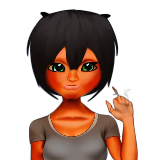 face, cartoon, 3d render, pixel art, concept art, tomboy, girl, dark transparent PNG cut-out