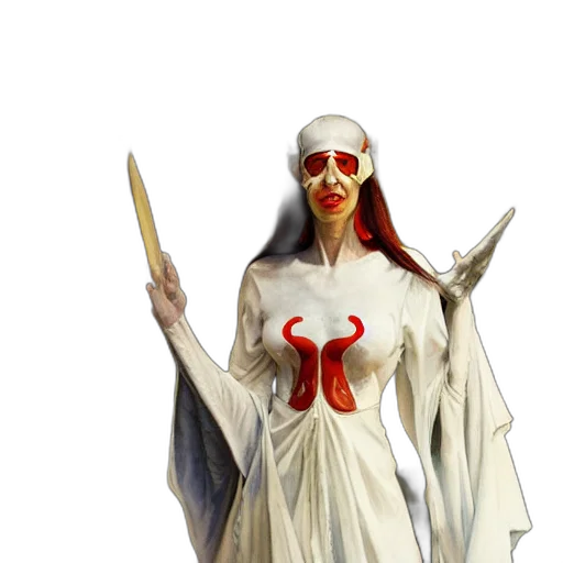 mask, dress, staff, creature, concept art, fantasy art, 3d render, comic book art transparent PNG cut-out