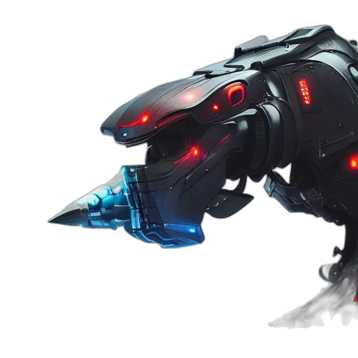 robot, weapon, dragon, creature, concept art, cyberpunk, fantasy art, 3d render transparent PNG cut-out