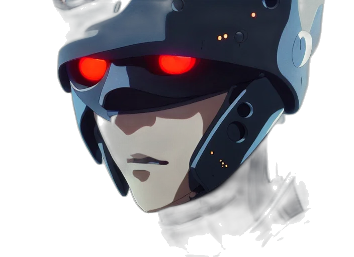 robot, mask, face, weapon, concept art, cyberpunk, anime, comic book art transparent PNG cut-out