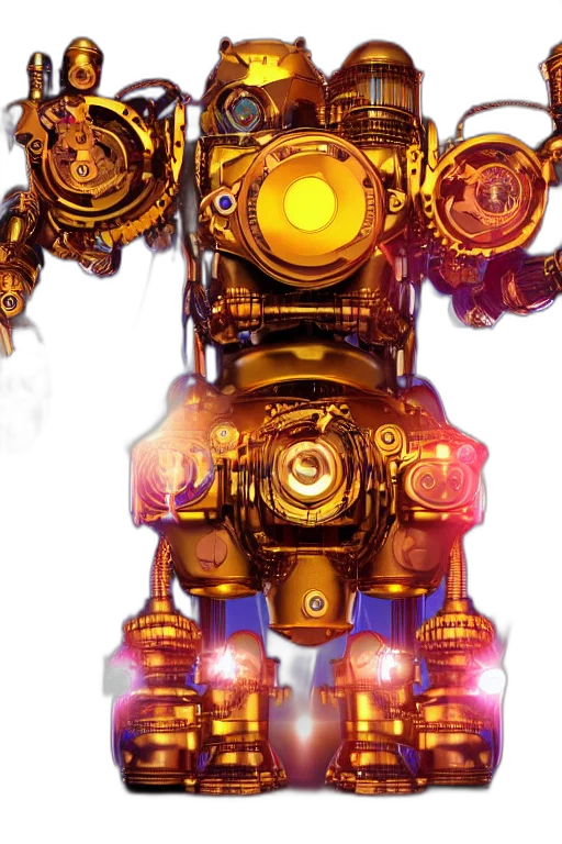 robot, weapon, staff, concept art, 3d render, golden, portrait, photo transparent PNG cut-out