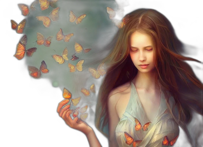 fantasy art, photorealistic, oil painting, concept art, forest, fire, fog, golden transparent PNG cut-out