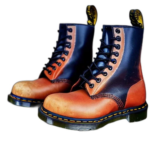 shoes, photorealistic, 3d render, battered, old, pair, martens, boots transparent PNG cut-out