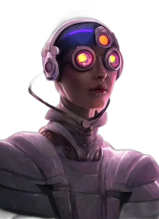 robot, face, mask, staff, cyberpunk, concept art, comic book art, 3d render transparent PNG cut-out
