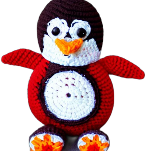 3d render, pixel art, crocheted, penguin, doll transparent PNG cut-out