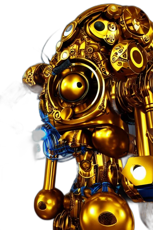 robot, weapon, staff, 3d render, concept art, photorealistic, fantasy art, golden transparent PNG cut-out