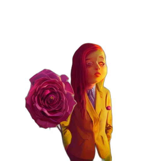 flower, dress, jacket, face, pixel art, concept art, 3d render, vaporwave transparent PNG cut-out