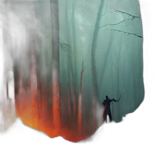 creature, tree, mask, jacket, concept art, fantasy art, watercolor, comic book art transparent PNG cut-out