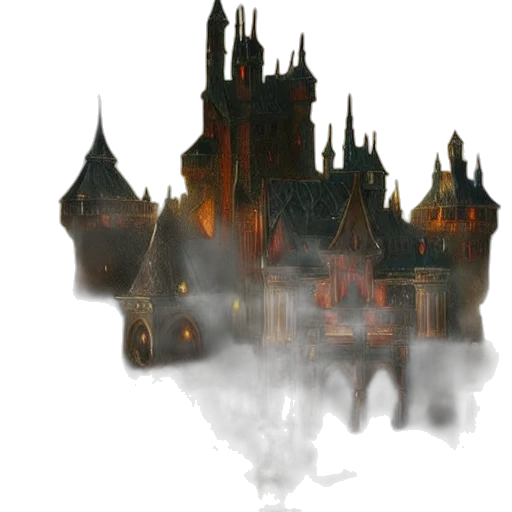 crown, mask, building, concept art, fantasy art, 3d render, photorealistic, fog transparent PNG cut-out