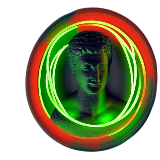 mask, face, jewelry, crown, vaporwave, 3d render, cyberpunk, neon lights transparent PNG cut-out