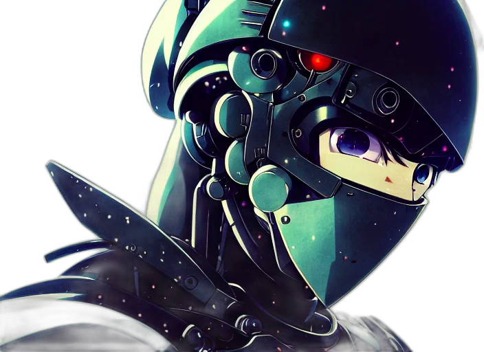 robot, mask, weapon, cyberpunk, concept art, anime, comic book art, outer space transparent PNG cut-out