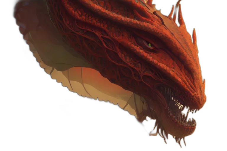 dragon, creature, face, concept art, fantasy art, photorealistic, 3d render, red transparent PNG cut-out