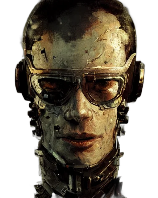 robot, face, mask, cyberpunk, concept art, comic book art, 3d render, golden transparent PNG cut-out