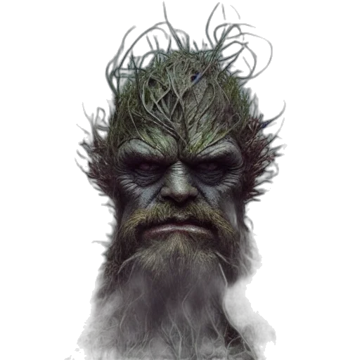 creature, face, hair, staff, concept art, fantasy art, photorealistic, comic book art transparent PNG cut-out