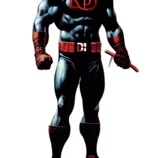 comic book art, concept art, 3d render, red, dark, daredevil, standing, painting transparent PNG cut-out