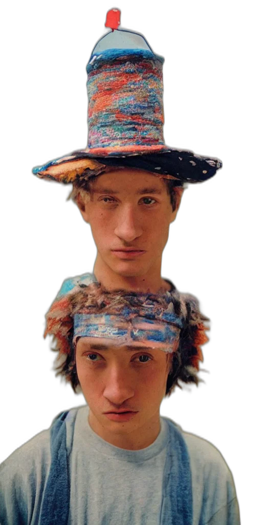 hat, face, crown, mask, photorealistic, 3d render, vaporwave, oil painting transparent PNG cut-out