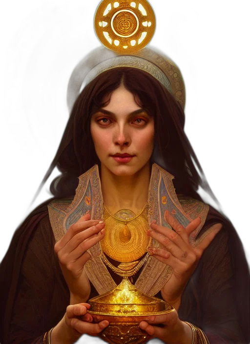jewelry, crown, face, staff, fantasy art, concept art, photorealistic, oil painting transparent PNG cut-out