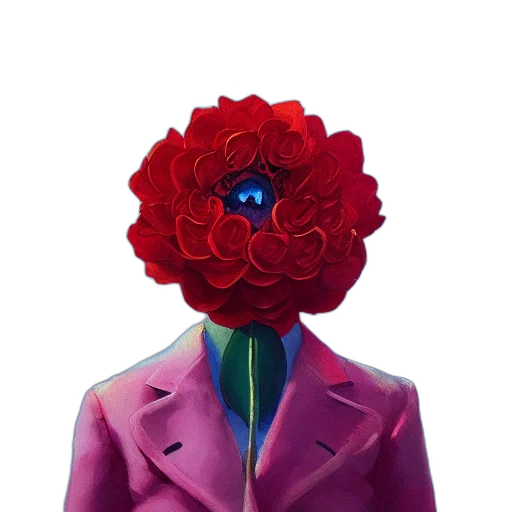 jacket, flower, crown, mask, vaporwave, concept art, pixel art, oil painting transparent PNG cut-out