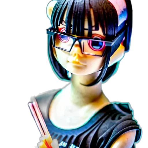 robot, staff, mask, face, 3d render, anime, vaporwave, cyberpunk transparent PNG cut-out